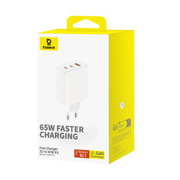Baseus Cube Pro 65W GaN įkroviklis 2x USB-C USB-A - baltas