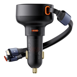 Baseus Enjoyment USB-C automobilinis įkroviklis su USB-C / Lightning 60W laidu - juodas