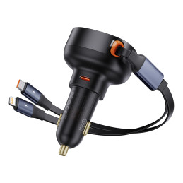 Baseus Enjoyment USB-C automobilinis įkroviklis su USB-C / Lightning 60W laidu - juodas