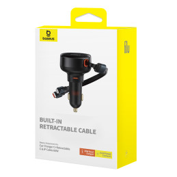 Baseus Enjoyment USB-C automobilinis įkroviklis su USB-C / Lightning 60W laidu - juodas