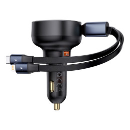 Baseus Enjoyment USB-A automobilinis įkroviklis su USB-C / Lightning 60W laidu - juodas