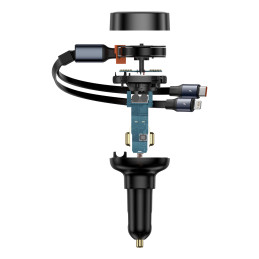 Baseus Enjoyment USB-A automobilinis įkroviklis su USB-C / Lightning 60W laidu - juodas