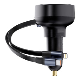 Baseus Enjoyment USB-A automobilinis įkroviklis su USB-C / Lightning 60W laidu - juodas