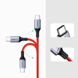 Ugreen US294 USB-C – USB-C 3A 480Mb/ s kabelis 1m – raudonas