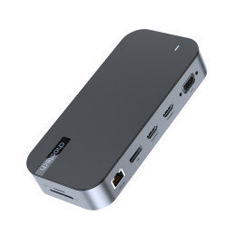 Choetech M52 USB-C HUB – USB-C PD/ USB-C/ USB-A/ HDMI/ VGA/ DP/ SD/ TF/ RJ45/ AUX – pilka