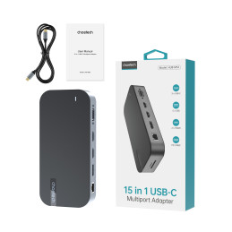 Choetech M52 USB-C HUB – USB-C PD/ USB-C/ USB-A/ HDMI/ VGA/ DP/ SD/ TF/ RJ45/ AUX – pilka