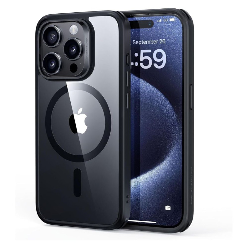 ESR Classic Hybrid Halolock MagSafe dėklas, skirtas iPhone 15 Pro Max – skaidrus ir juodas