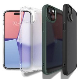 Spigen Crystal Hybrid dėklas iPhone 15 Plus - skaidrus ir juodas