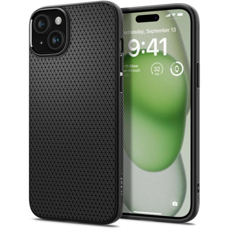 Spigen Liquid Air dėklas, skirtas iPhone 15 Plus - matinė juoda