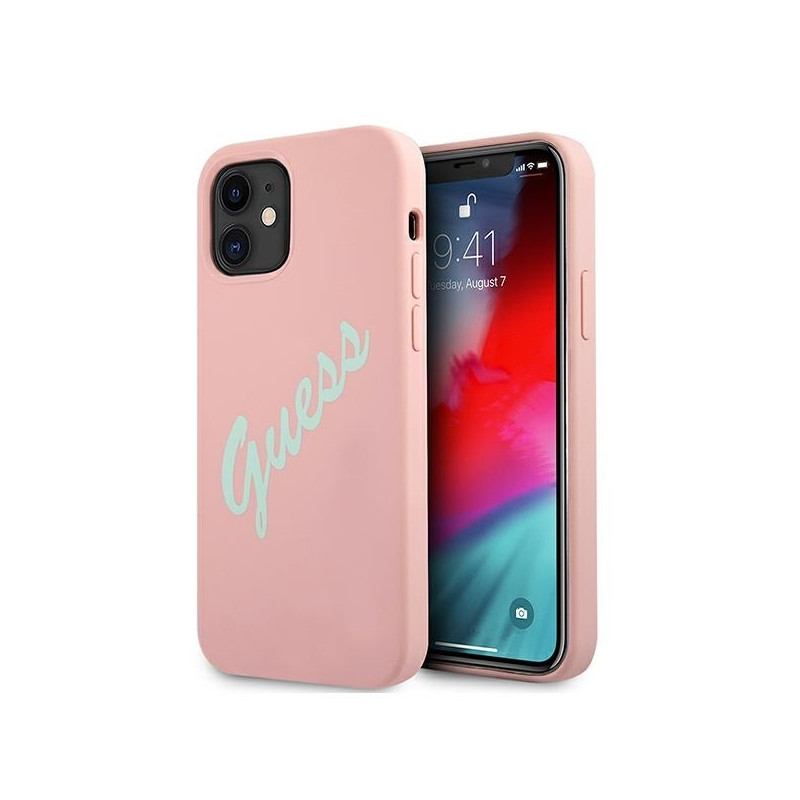 Guess Silicone Vintage dėklas iPhone 12 mini - rožinė ir žalia