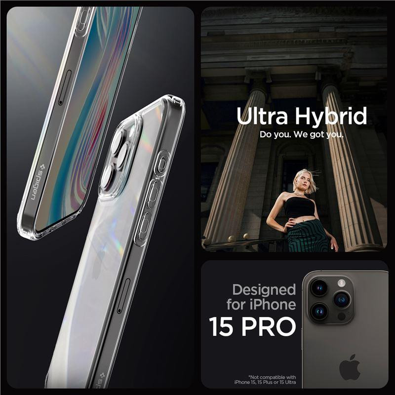 Spigen Crystal Hybrid dėklas iPhone 15 Pro - skaidrus
