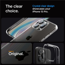 Spigen Crystal Hybrid dėklas iPhone 15 Pro - skaidrus