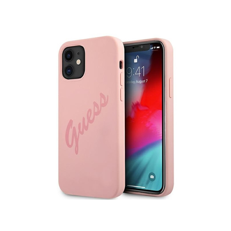 Guess Script Vintage dėklas iPhone 12 mini - rožinis