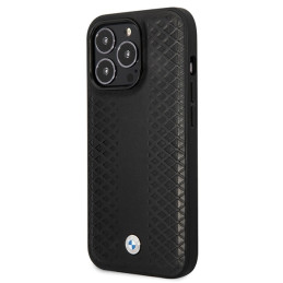 BMW Leather Diamond Pattern dėklas iPhone 14 Pro - juodas