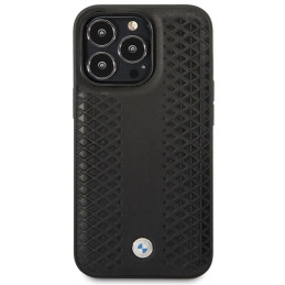 BMW Leather Diamond Pattern dėklas iPhone 14 Pro - juodas