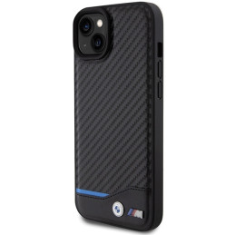 BMW Leather Carbon dėklas iPhone 15 Plus - juodas