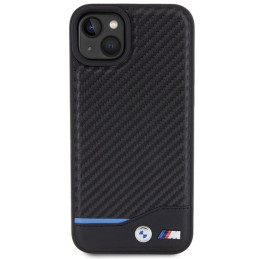 BMW Leather Carbon dėklas iPhone 15 Plus - juodas