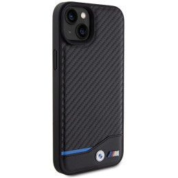 BMW Leather Carbon dėklas iPhone 15 Plus - juodas
