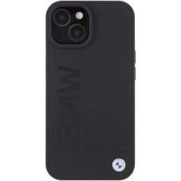 BMW Leather Hot Stamp dėklas iPhone 15 Plus - juodas