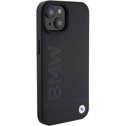 BMW Leather Hot Stamp dėklas iPhone 15 Plus - juodas