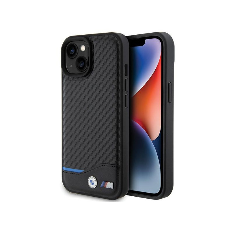 BMW Leather Carbon dėklas iPhone 15 - juodas