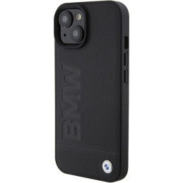 BMW Leather Hot Stamp dėklas iPhone 15 - juodas
