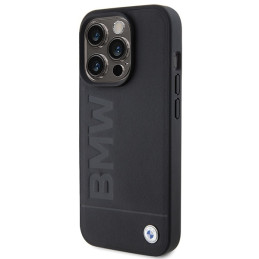 BMW MagSafe Leather Hot Stamp dėklas iPhone 15 Pro - juodas