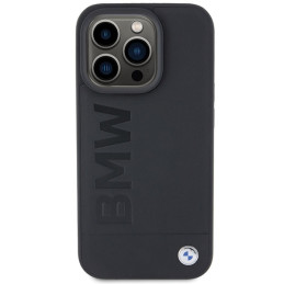 BMW MagSafe Leather Hot Stamp dėklas iPhone 15 Pro - juodas