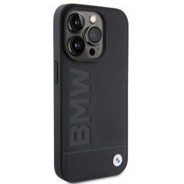 BMW MagSafe Leather Hot Stamp dėklas iPhone 15 Pro - juodas