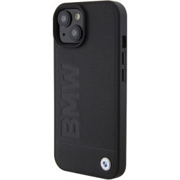 BMW MagSafe Leather Hot Stamp dėklas iPhone 15 Plus - juodas