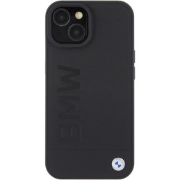 BMW MagSafe Leather Hot Stamp dėklas iPhone 15 Plus - juodas