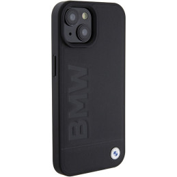 BMW MagSafe Leather Hot Stamp dėklas iPhone 15 Plus - juodas