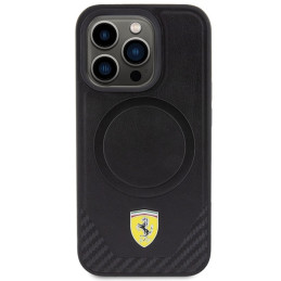 Ferrari Carbon Metal Logo MagSafe dėklas iPhone 15 Pro - juodas