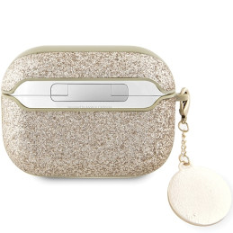 Guess Fixed Glitter Heart Diamond Charm dėklas, skirtas AirPods Pro 2 – auksinis