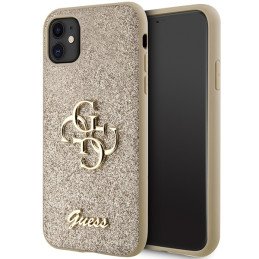 Guess Glitter Script Big 4G dėklas, skirtas iPhone 11 / Xr - auksinis