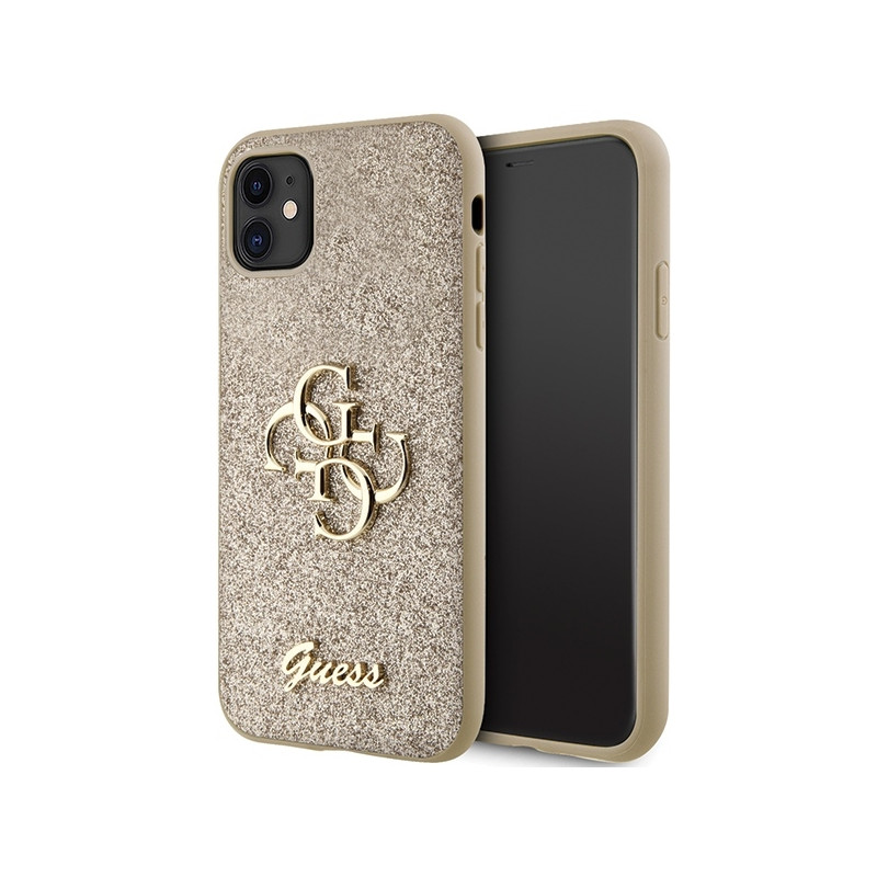 Guess Glitter Script Big 4G dėklas, skirtas iPhone 11 / Xr - auksinis