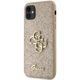 Guess Glitter Script Big 4G dėklas, skirtas iPhone 11 / Xr - auksinis