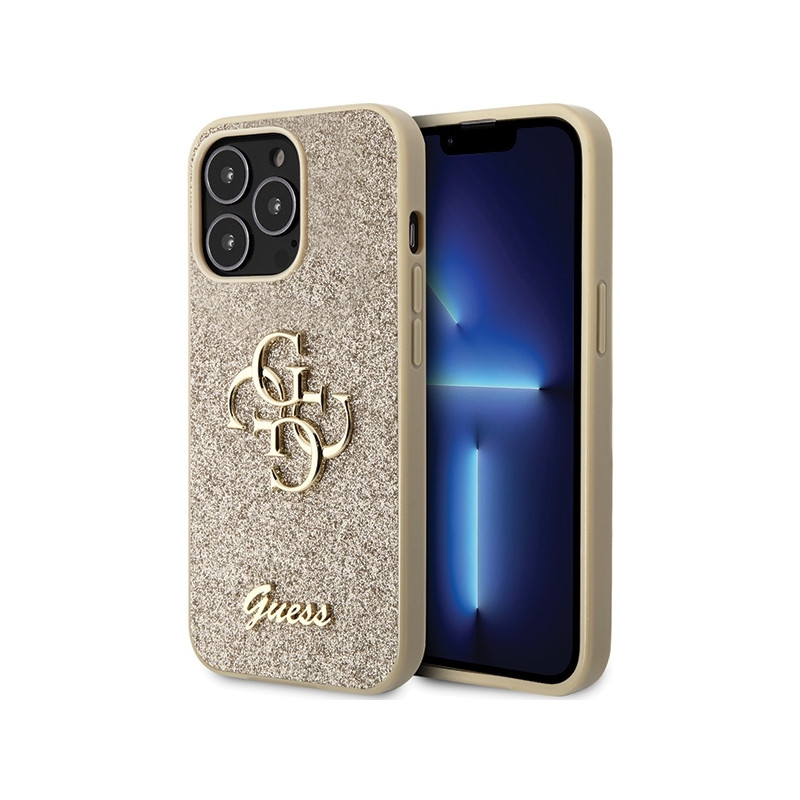 Guess Glitter Script Big 4G dėklas, skirtas iPhone 13 Pro / iPhone 13 - auksinis