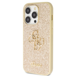 Guess Glitter Script Big 4G dėklas, skirtas iPhone 14 Pro - auksinis