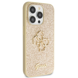 Guess Glitter Script Big 4G dėklas, skirtas iPhone 14 Pro - auksinis