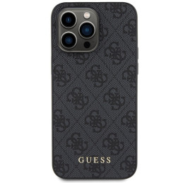 Guess 4G Metal Gold Logo dėklas, skirtas iPhone 15 Pro - pilkas