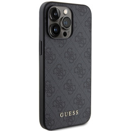 Guess 4G Metal Gold Logo dėklas, skirtas iPhone 15 Pro - pilkas