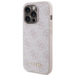 Guess 4G Metal Gold Logo dėklas, skirtas iPhone 15 Pro - rožinis