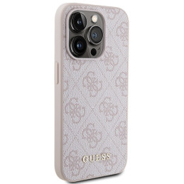 Guess 4G Metal Gold Logo dėklas, skirtas iPhone 15 Pro - rožinis