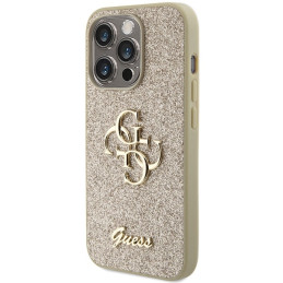 Guess Glitter Script Big 4G dėklas iPhone 15 Pro - auksinis