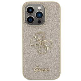 Guess Glitter Script Big 4G dėklas iPhone 15 Pro - auksinis
