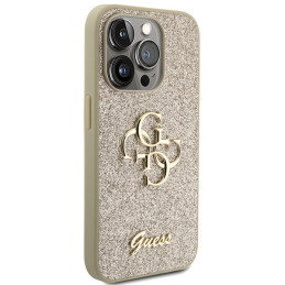 Guess Glitter Script Big 4G dėklas iPhone 15 Pro - auksinis