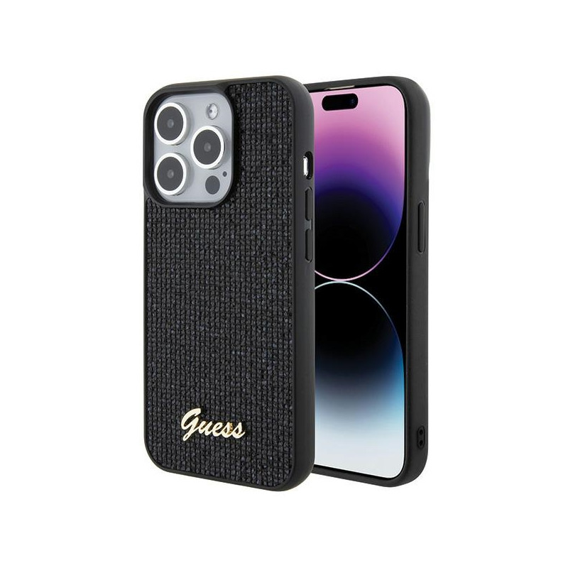 Guess Disco Metal Script dėklas iPhone 15 Pro - juodas