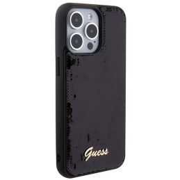 Guess Sequin Script Metalinis dėklas iPhone 15 Pro - juodas