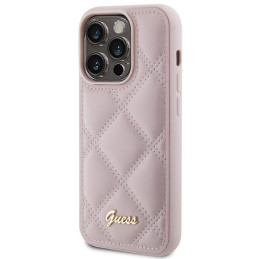 Guess Quilted Metal Logo dėklas, skirtas iPhone 15 Pro - rožinis